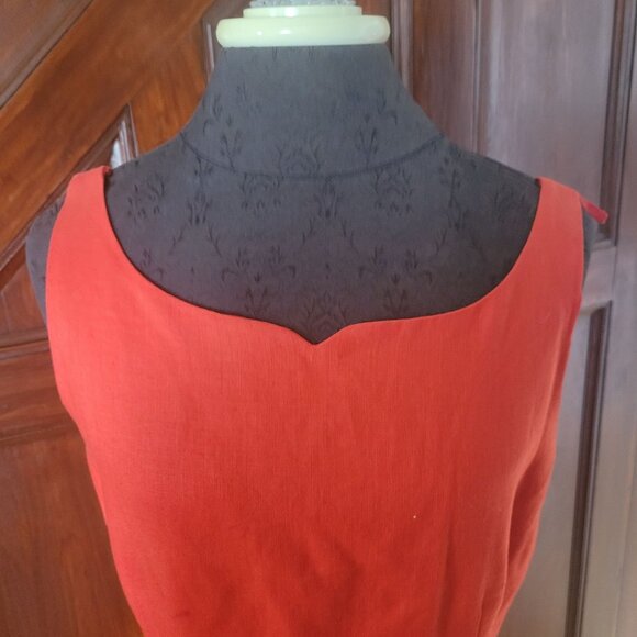 Vintage Donna Morgan Red Linen Dress Size 8 Sleeveless Embroidered Floral Detail - Picture 2 of 9